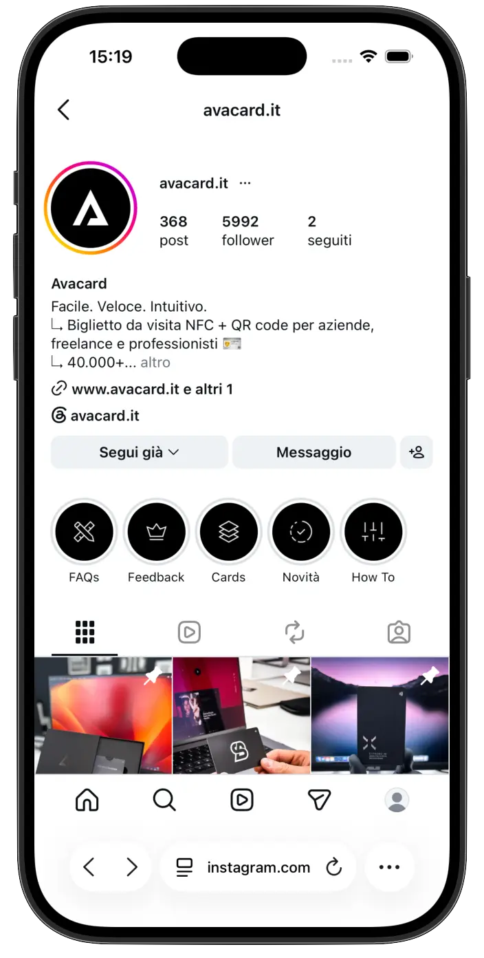 gestione Instagram Avacard